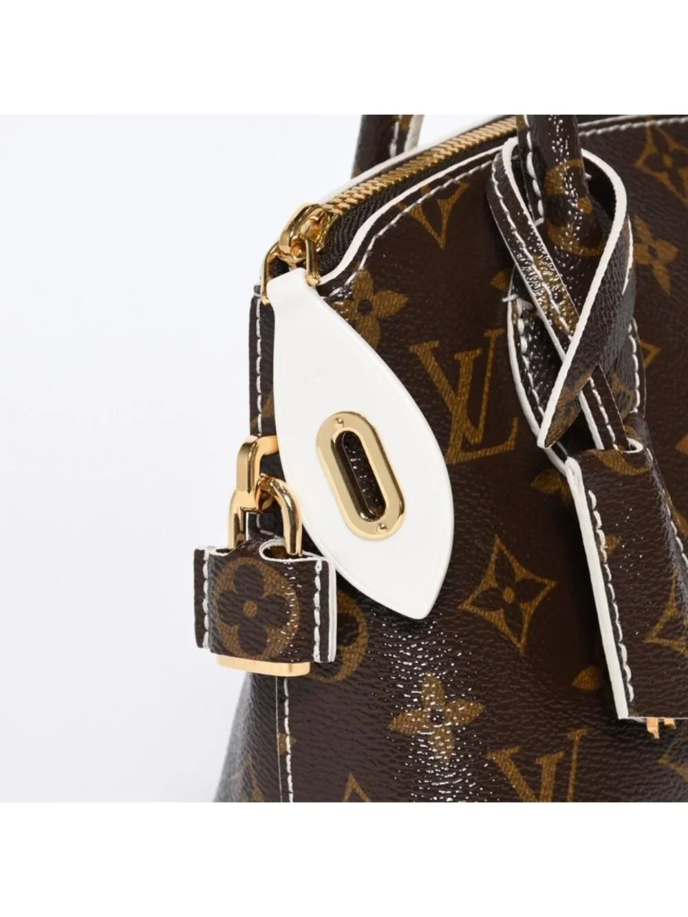 Louis Vuitton Shiny Monogram Lockit BB Handbag Brown Leather Gold